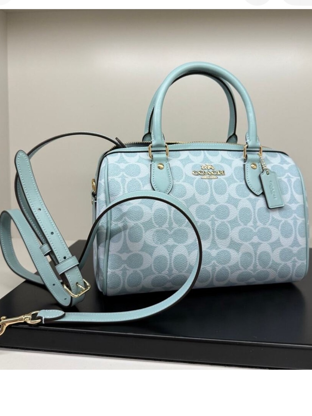 Coach Rowan Satchel Bag In Signature Canvas CEY39 Gold/Light Blue new with tags